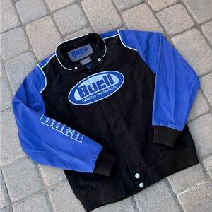 Men's Black and Blue Bomber Jacket